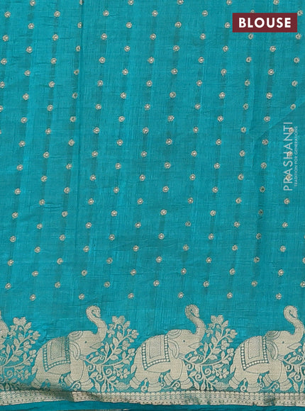Semi raw silk saree teal green shade with allover zari woven 1000 buttas and zari woven border