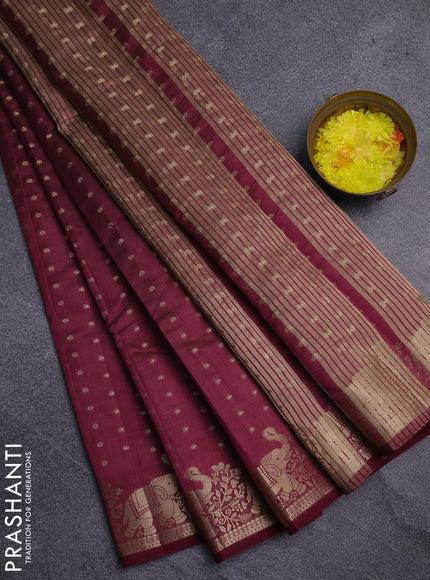 Semi raw silk saree maroon with allover zari woven 1000 buttas and zari woven border