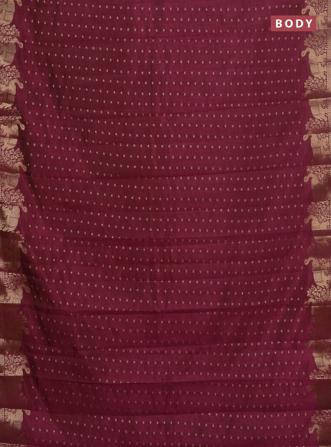 Semi raw silk saree maroon with allover zari woven 1000 buttas and zari woven border
