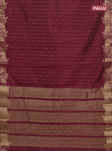 Semi raw silk saree maroon with allover zari woven 1000 buttas and zari woven border