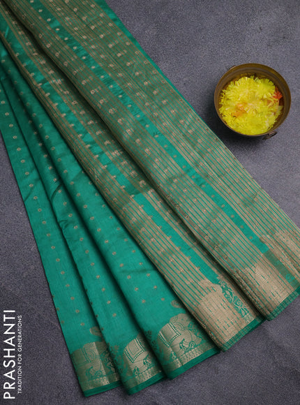 Semi raw silk saree teal green with allover zari woven 1000 buttas and zari woven border