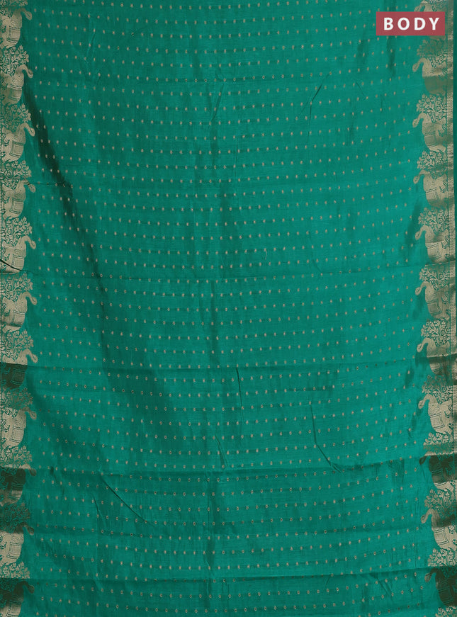 Semi raw silk saree teal green with allover zari woven 1000 buttas and zari woven border