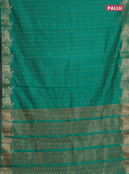 Semi raw silk saree teal green with allover zari woven 1000 buttas and zari woven border