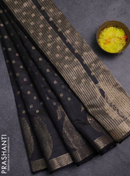 Semi raw silk saree black with allover zari woven 1000 buttas and zari woven border