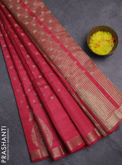Semi raw silk saree pink with allover zari woven 1000 buttas and zari woven border