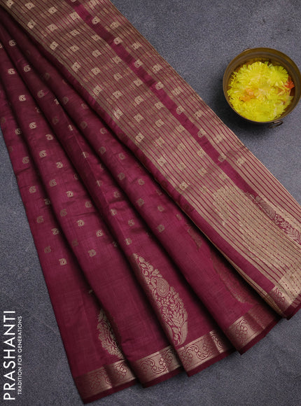 Semi raw silk saree maroon with allover zari woven 1000 buttas and zari woven border