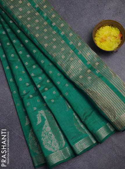 Semi raw silk saree teal blue with allover zari woven 1000 buttas and zari woven border