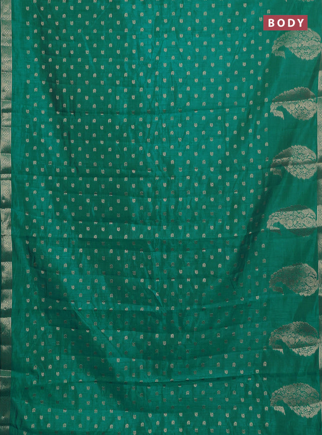Semi raw silk saree teal blue with allover zari woven 1000 buttas and zari woven border