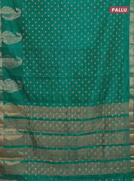 Semi raw silk saree teal blue with allover zari woven 1000 buttas and zari woven border