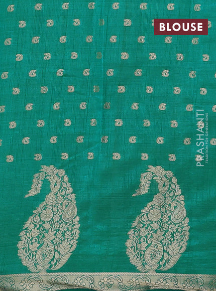 Semi raw silk saree teal blue with allover zari woven 1000 buttas and zari woven border