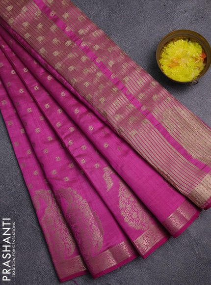Semi raw silk saree rani pink with allover zari woven 1000 buttas and zari woven border
