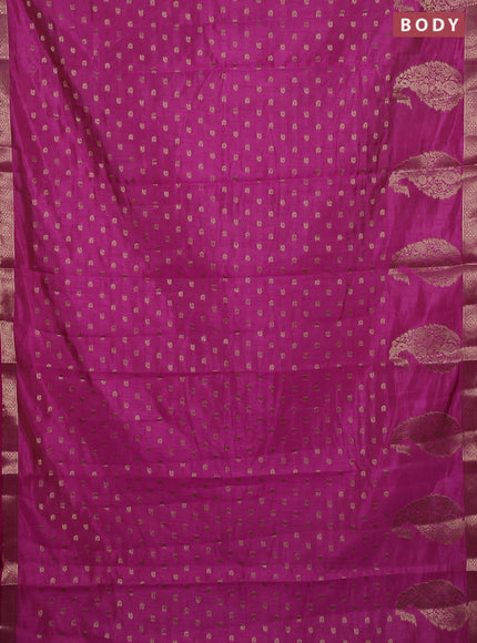 Semi raw silk saree rani pink with allover zari woven 1000 buttas and zari woven border