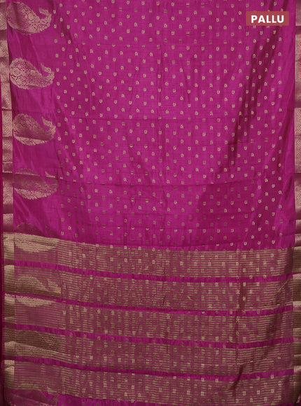 Semi raw silk saree rani pink with allover zari woven 1000 buttas and zari woven border