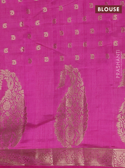 Semi raw silk saree rani pink with allover zari woven 1000 buttas and zari woven border
