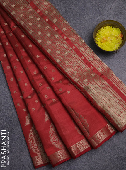 Semi raw silk saree red with allover zari woven 1000 buttas and zari woven border
