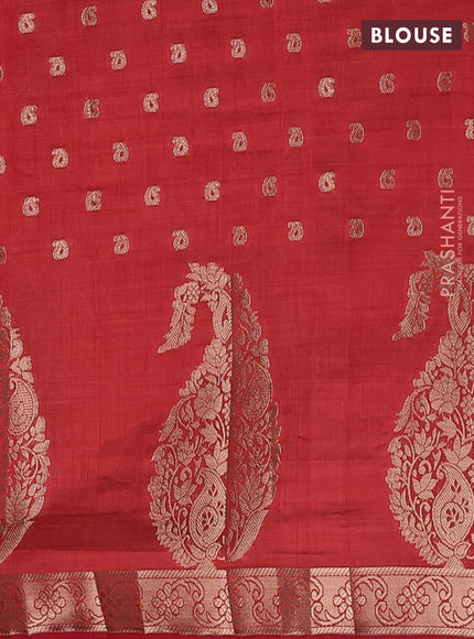 Semi raw silk saree red with allover zari woven 1000 buttas and zari woven border