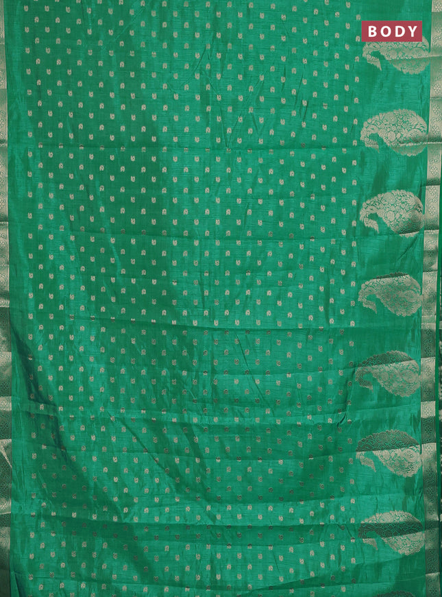 Semi raw silk saree teal green with allover zari woven 1000 buttas and zari woven border