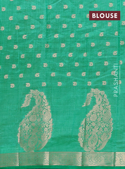 Semi raw silk saree teal green with allover zari woven 1000 buttas and zari woven border