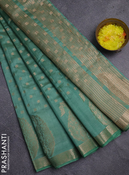 Semi raw silk saree pastel green with allover zari woven 1000 buttas and zari woven border
