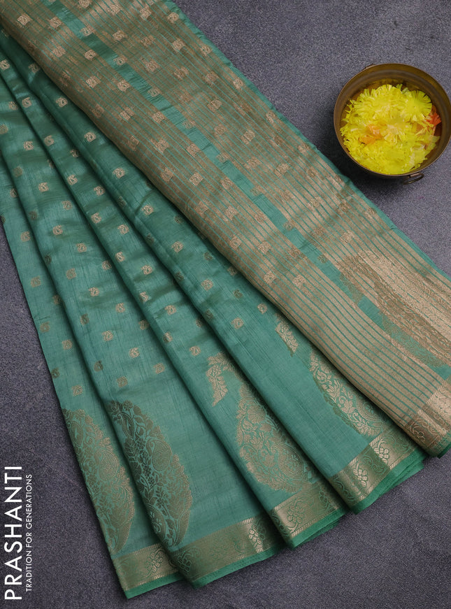 Semi raw silk saree pastel green with allover zari woven 1000 buttas and zari woven border