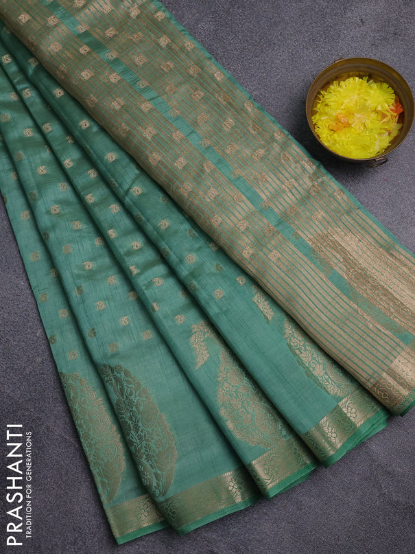 Semi raw silk saree pastel green with allover zari woven 1000 buttas and zari woven border