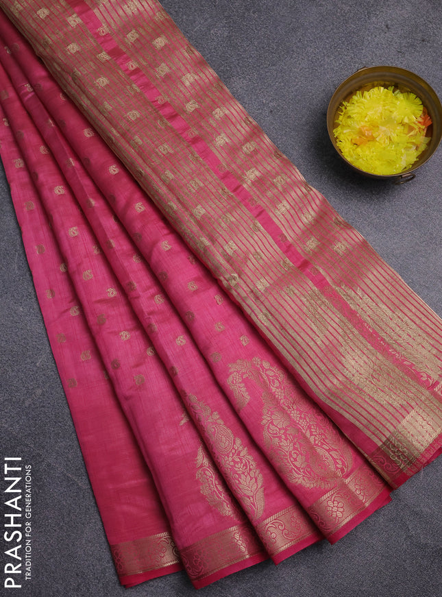 Semi raw silk saree pink with allover zari woven 1000 buttas and zari woven border