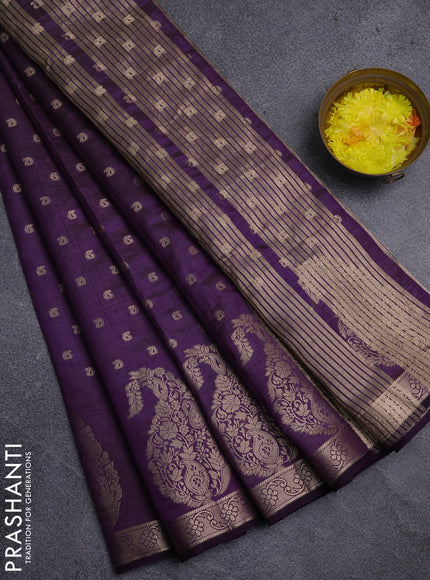 Semi raw silk saree purple with allover zari woven 1000 buttas and zari woven border