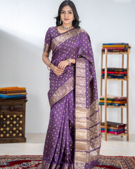 Semi raw silk saree purple with allover zari woven 1000 buttas and zari woven border