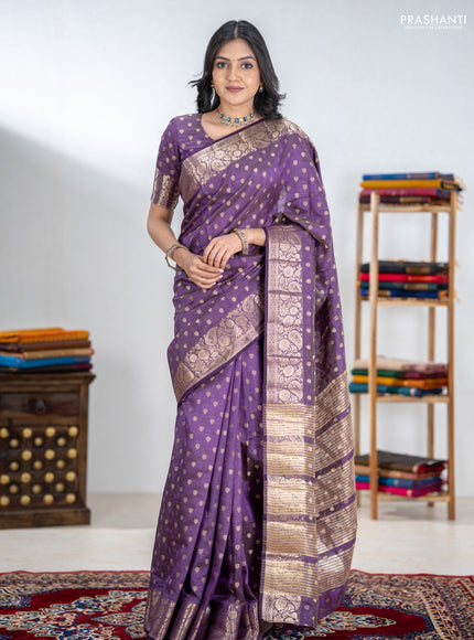 Semi raw silk saree purple with allover zari woven 1000 buttas and zari woven border