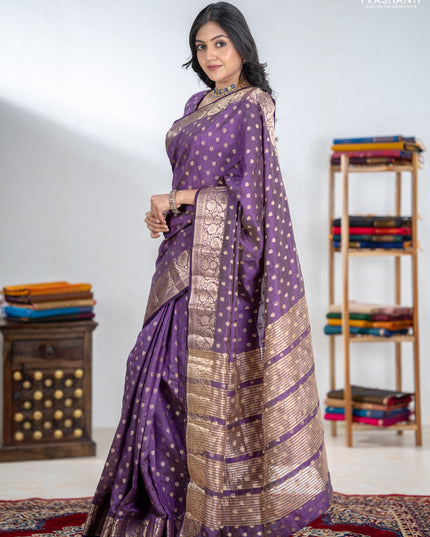 Semi raw silk saree purple with allover zari woven 1000 buttas and zari woven border