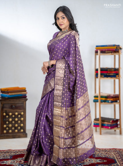 Semi raw silk saree purple with allover zari woven 1000 buttas and zari woven border