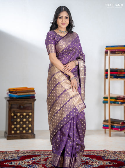 Semi raw silk saree purple with allover zari woven 1000 buttas and zari woven border