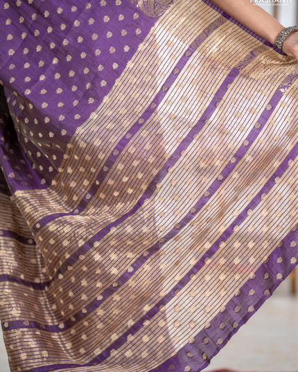 Semi raw silk saree purple with allover zari woven 1000 buttas and zari woven border