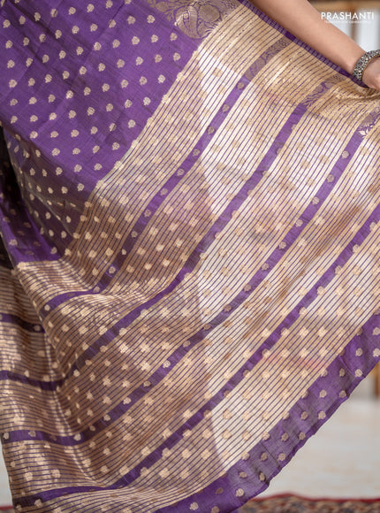 Semi raw silk saree purple with allover zari woven 1000 buttas and zari woven border