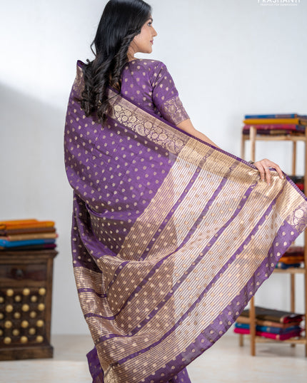 Semi raw silk saree purple with allover zari woven 1000 buttas and zari woven border