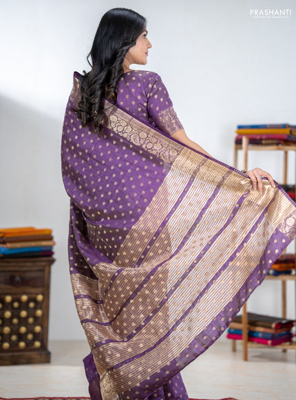 Semi raw silk saree purple with allover zari woven 1000 buttas and zari woven border