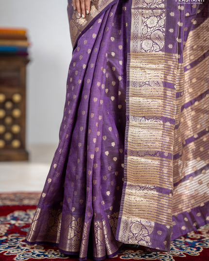 Semi raw silk saree purple with allover zari woven 1000 buttas and zari woven border