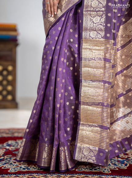 Semi raw silk saree purple with allover zari woven 1000 buttas and zari woven border