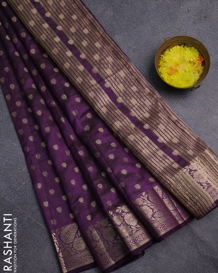 Semi raw silk saree purple with allover zari woven 1000 buttas and zari woven border
