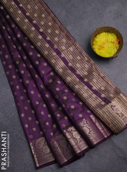 Semi raw silk saree purple with allover zari woven 1000 buttas and zari woven border