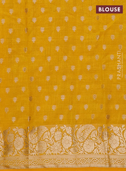 Semi raw silk saree yellow with allover zari woven 1000 buttas and zari woven border