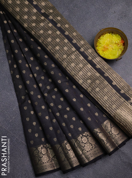 Semi raw silk saree black with allover zari woven 1000 buttas and zari woven border