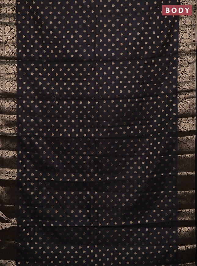 Semi raw silk saree black with allover zari woven 1000 buttas and zari woven border