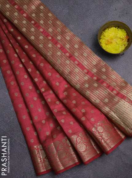 Semi raw silk saree pink with allover zari woven 1000 buttas and zari woven border