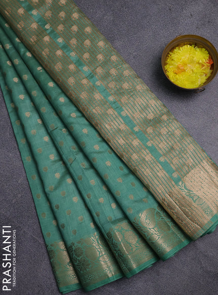 Semi raw silk saree pastel green with allover zari woven 1000 buttas and zari woven border