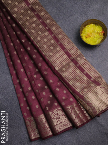 Semi raw silk saree maroon with allover zari woven 1000 buttas and zari woven border