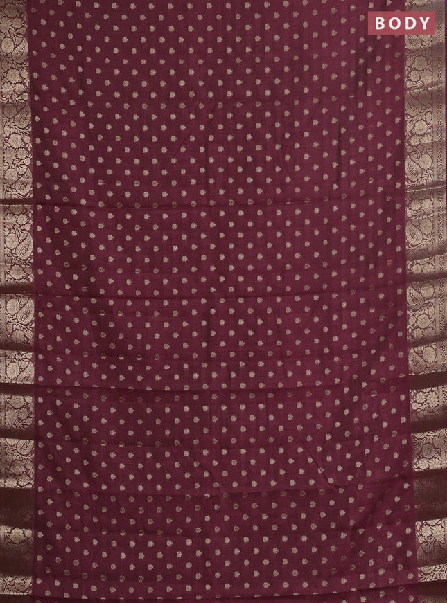 Semi raw silk saree maroon with allover zari woven 1000 buttas and zari woven border