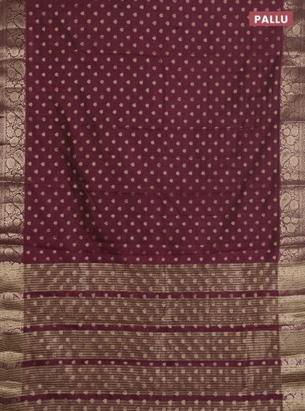 Semi raw silk saree maroon with allover zari woven 1000 buttas and zari woven border