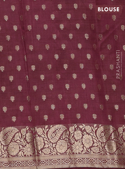 Semi raw silk saree maroon with allover zari woven 1000 buttas and zari woven border