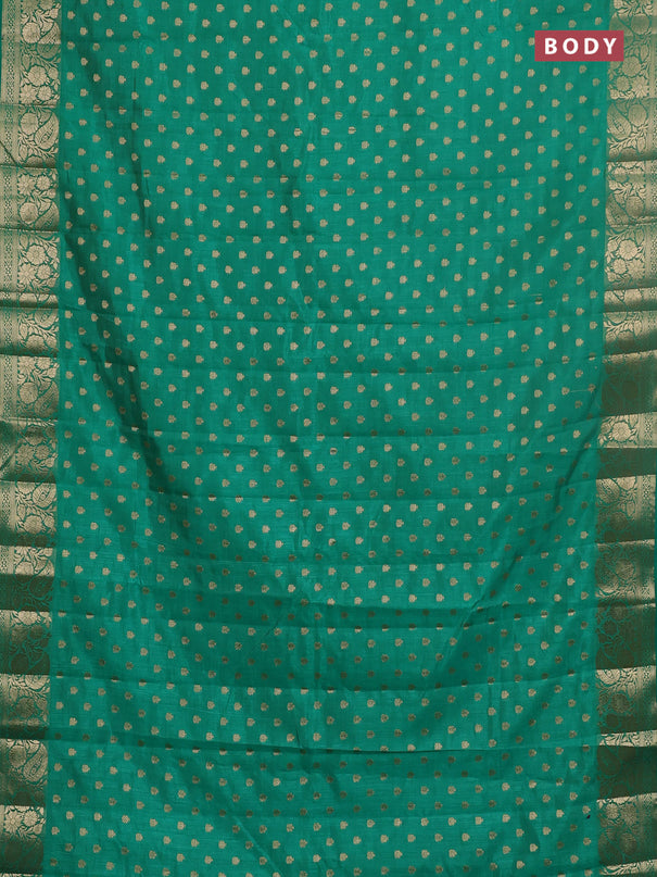 Semi raw silk saree teal green with allover zari woven 1000 buttas and zari woven border